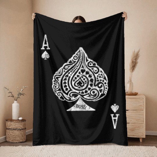 Ace of Spades Texas Hold'em Poker Playing Card Throw Blankets