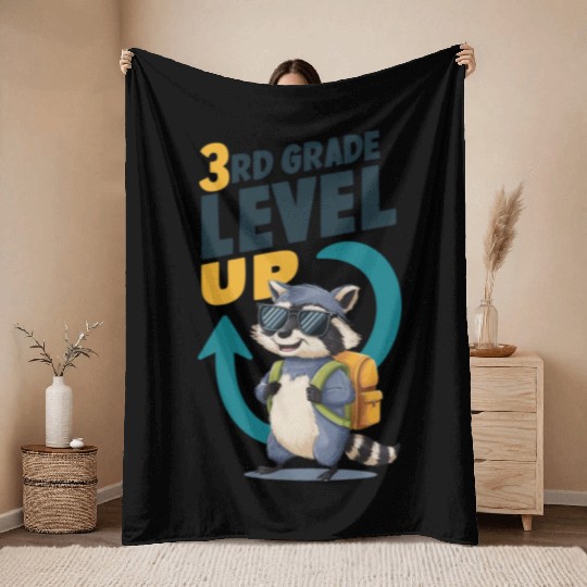 3RD Grade Level Up Back To School Design Throw Blankets