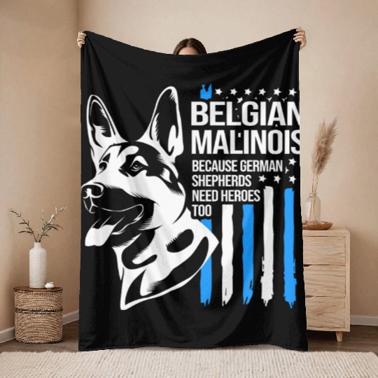 4th Of July US Flag Belgian Malinois K9 Dog Throw Blankets