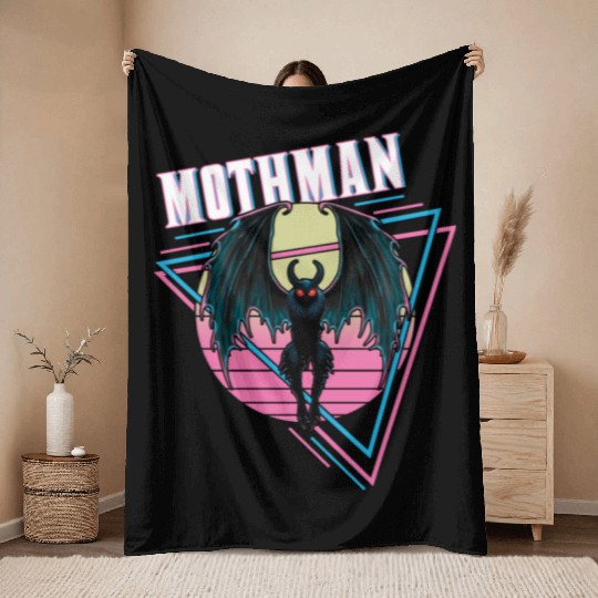 Mothman Retro Vintage Monster Creepy Cryptid Throw Blankets