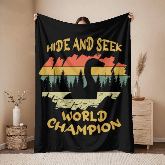 Hide Seek Champion Nessie Loch Ness Cryptid Retro Throw Blankets