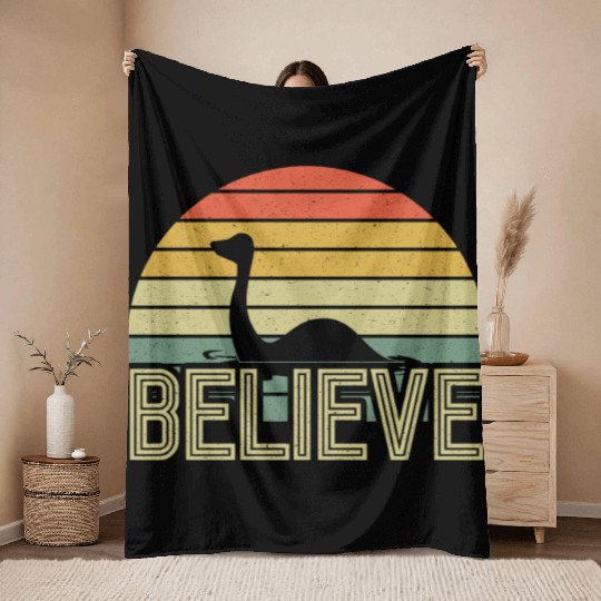 Believe Nessie Loch Ness Cryptid Retro Vintage Throw Blankets
