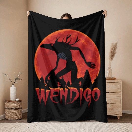 Cryptid Monsters Folk Wendigo Cryptid Creepy Throw Blankets
