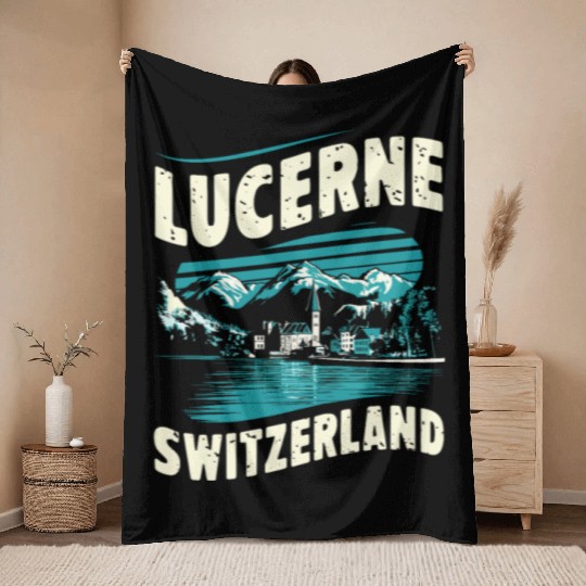 Lucerne Switzerland Souvenir Scenic Mountains Throw Blankets