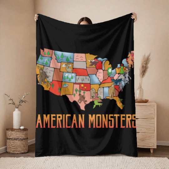American Monsters Cryptid Monsters Myth Creatures Throw Blankets