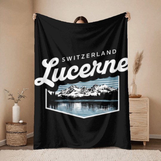 Switzerland Lucerne Souvenir Mountain Lake Scene Throw Blankets
