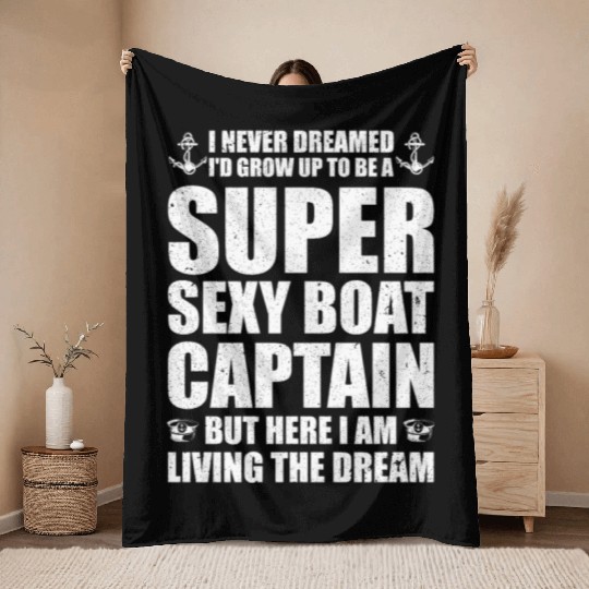Super Sexy Boat Captain Throw Blankets