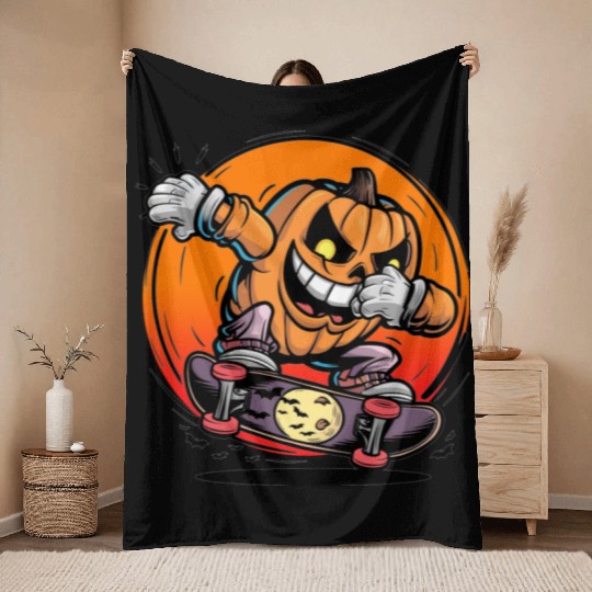Halloween jack o lantern dabbing Throw Blankets