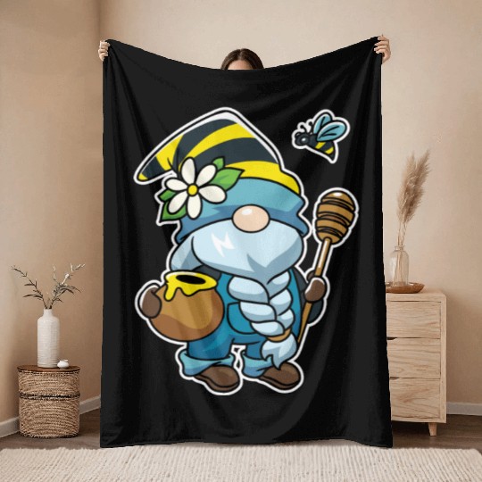 Honey Gnome Bees Beekeeper Throw Blankets