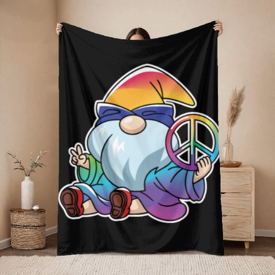 Peace Gnome Gnomes Dwarves Lgbtq Throw Blankets