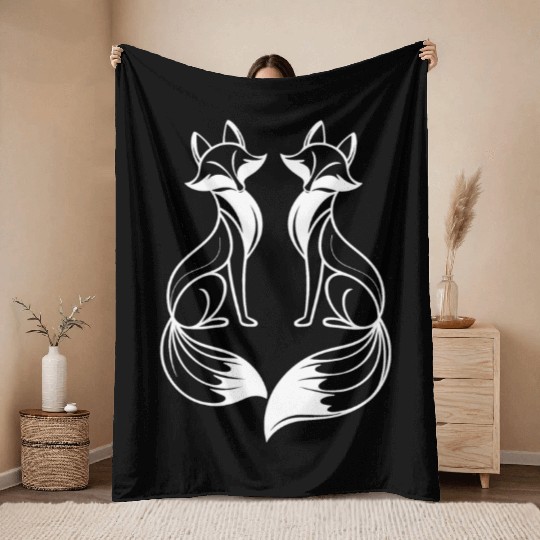 Fox Artistic Design: Elegant Twin Foxes Throw Blankets