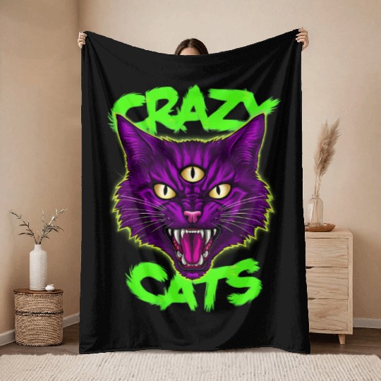 CRAZY CAT Throw Blankets