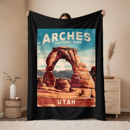 Vintage Travel Arches National Park Utah Landscape Throw Blankets