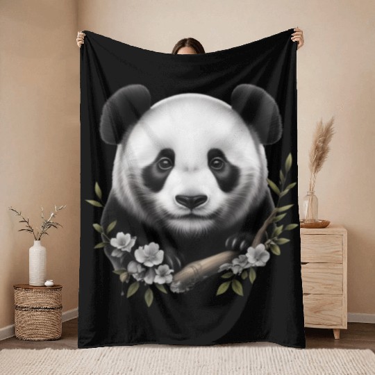 Cute Panda with Flowers Throw Blankets