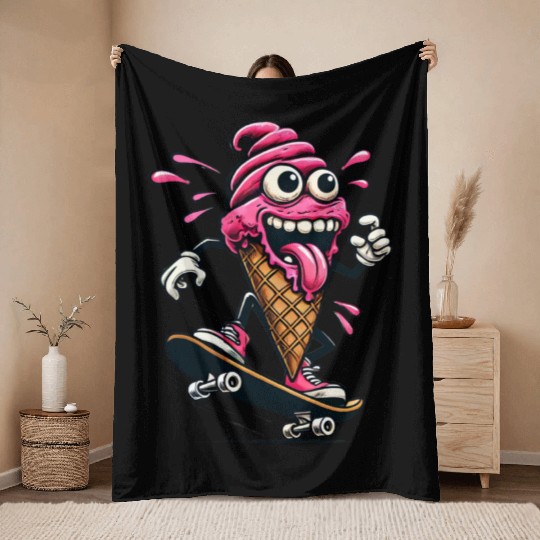 Crazy Skater Ice Cream Throw Blankets