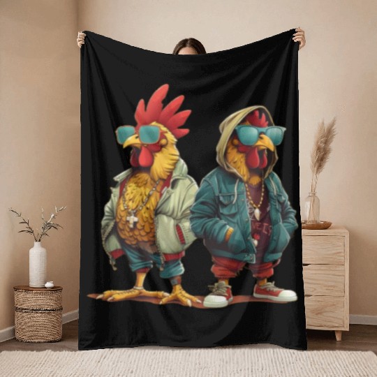 Streetwear-clad chickens with style Throw Blankets