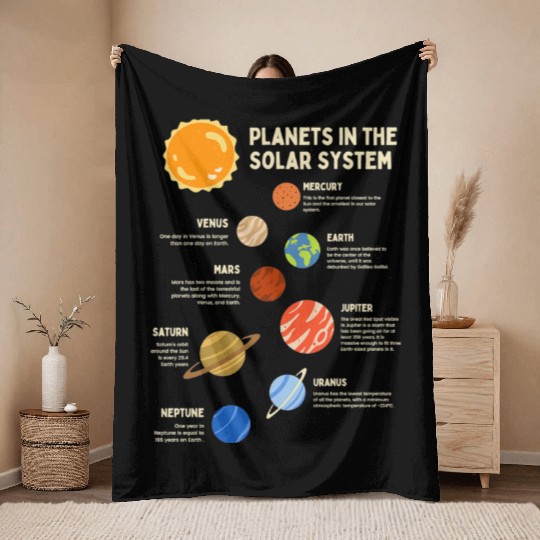 Colorful Solar System Planets Space Science Throw Blankets