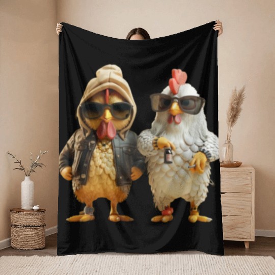 Stylish streetwear on hip chickens Throw Blankets