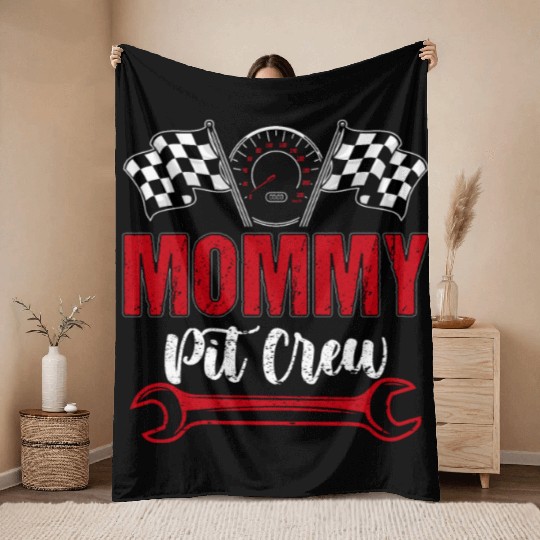 Race Car Birthday Party Family Mommy Pit Crew Throw Blankets
