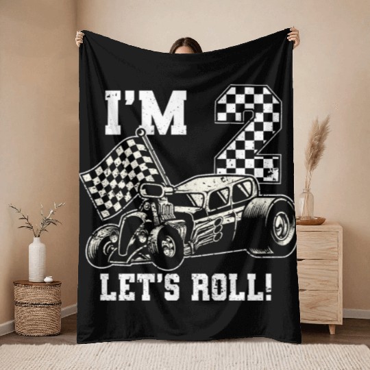 Race Car 2nd Birthday Boy 2 Two Toddler Racing Car Throw Blankets