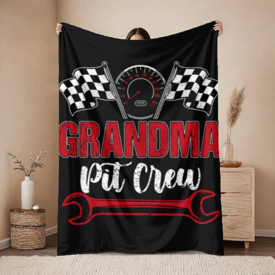 Race Car Birthday Racing Family Grandma Pit Crew Throw Blankets