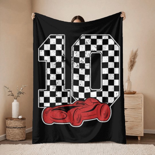 10 Year Old Pit Crew Boy Car Racing 10th Birthday Throw Blankets
