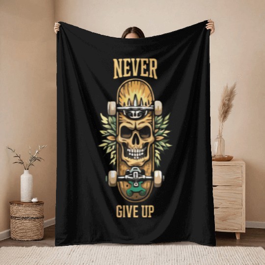 Never Give up Skateboard Throw Blankets