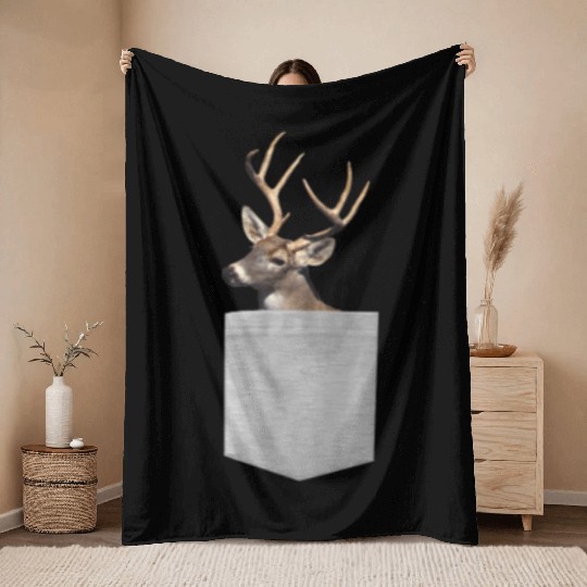 Deer In Your Pocket Throw Blankets - Funny Peeking Deer