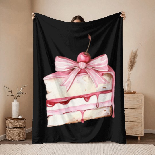Cake with a pink bow Throw Blankets