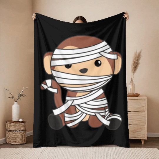 Monkey Mummy Pumpkin Monkeys Happy Halloween Throw Blankets