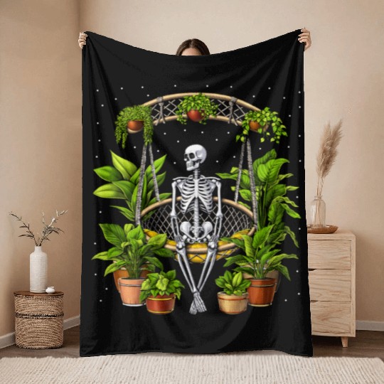 Skeleton Plants Lover Throw Blankets