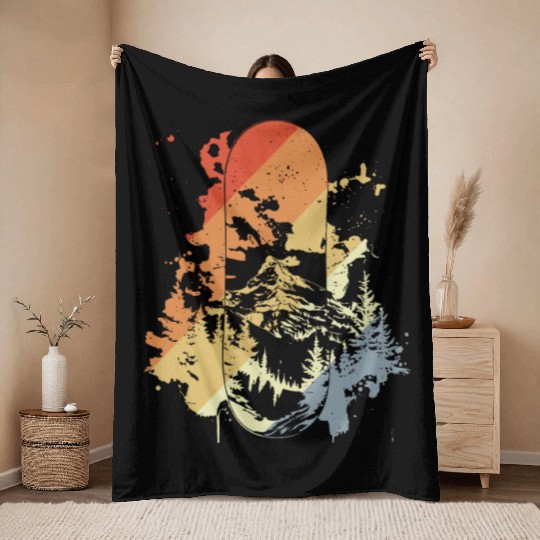 Snowboarding Vintage Look Throw Blankets