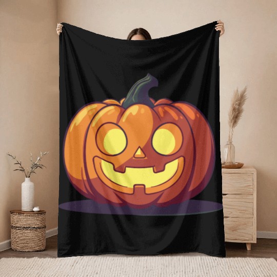 Happy Jack-o'-Lantern Pumpkin Throw Blankets