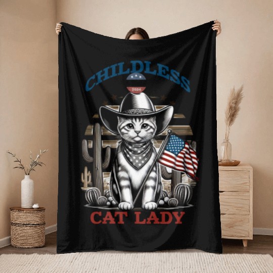 VOTE Like a Childless Cat Lady Funny Voting Kamala Throw Blankets