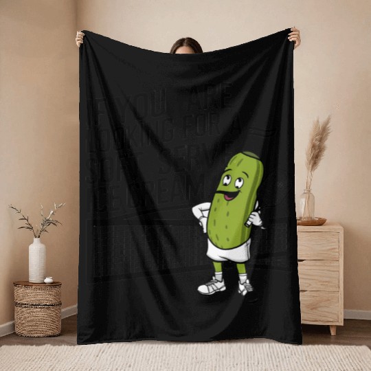 pickle character plays tennis Throw Blankets