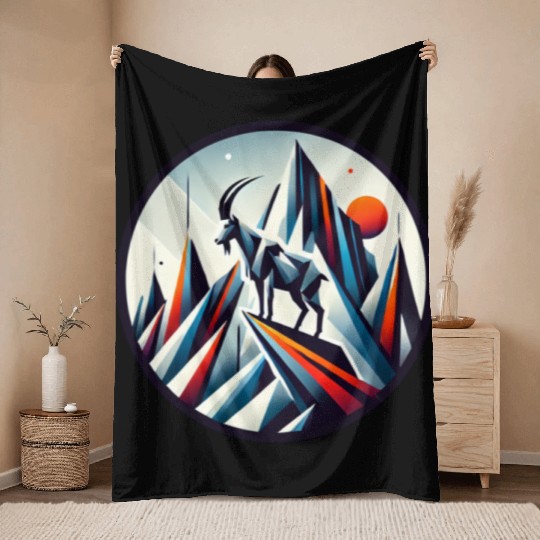 Abstract mountain goat Throw Blankets