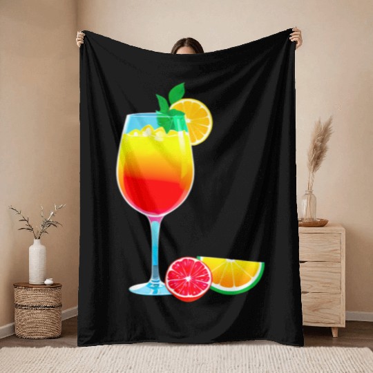 Colorful Cocktail with Fruit Garnish Throw Blankets