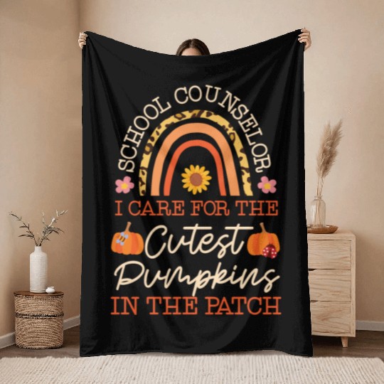 School Counselor Pumpkin Fall Throw Blankets
