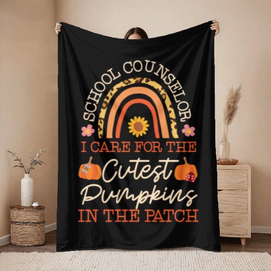 School Counselor Pumpkin Fall Throw Blankets