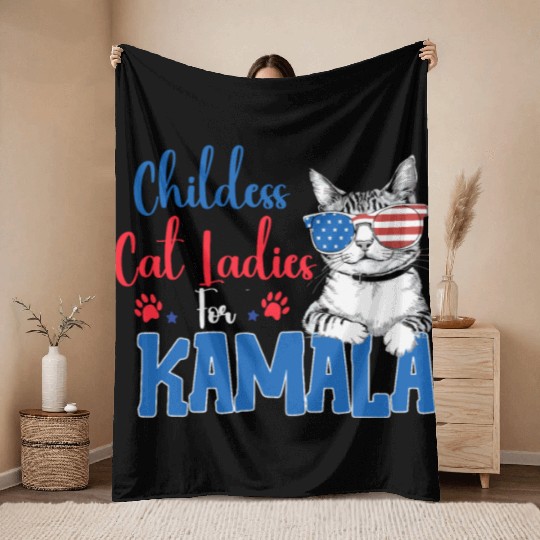 Childess Cat Ladies for Kamala Throw Blankets