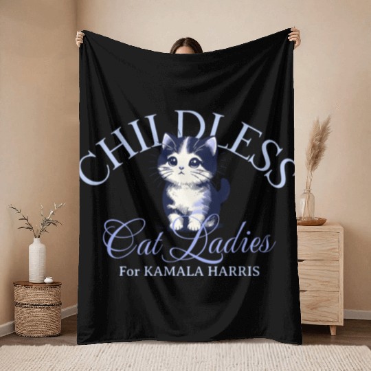 Childless Cat Ladies For Kamala Harris Throw Blankets