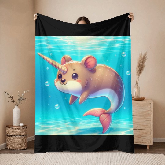 The narwhal-qoukka Throw Blankets