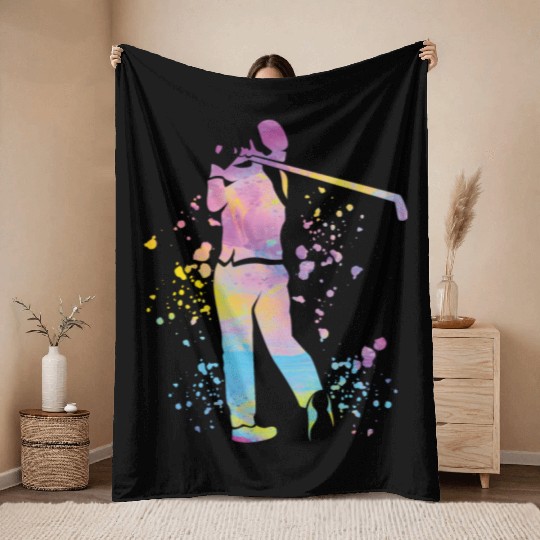 Golfer Colorsplash Kids Miniature Golf Throw Blankets