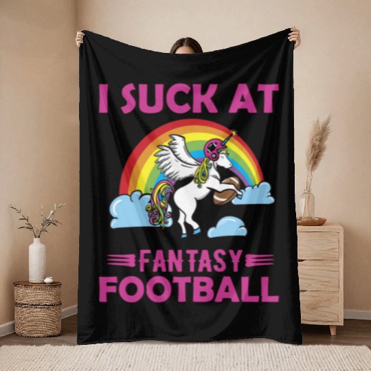 I Suck at Fantasy Football Unicorn Rainbow Throw Blankets