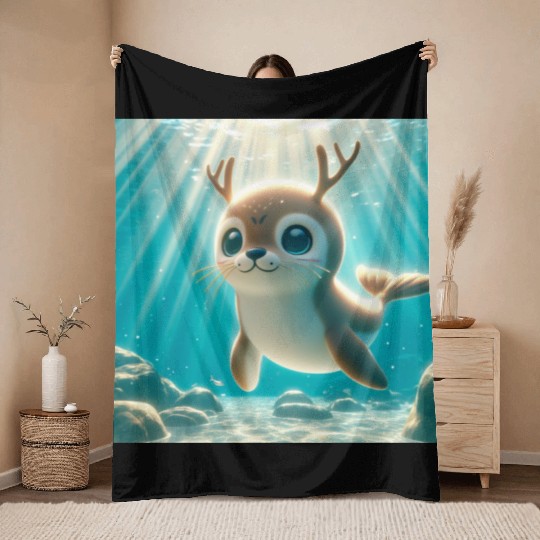 The seal-deer Throw Blankets