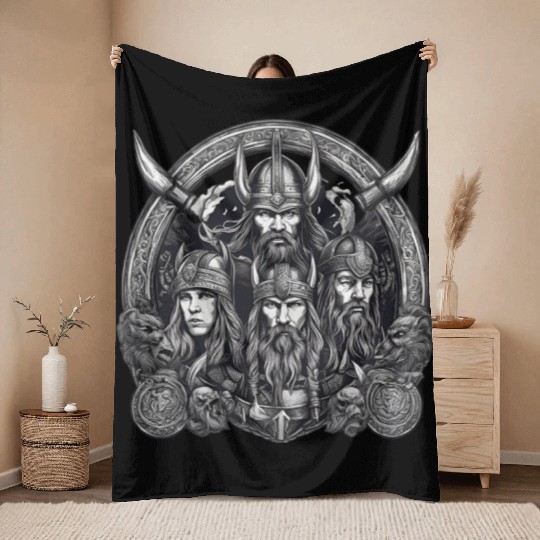 viking warriors Throw Blankets