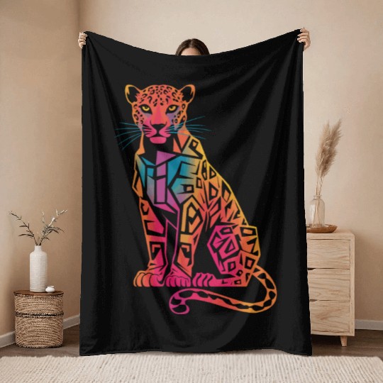 Colorful Geometric Jaguar Artwork for Bold Throw Blankets