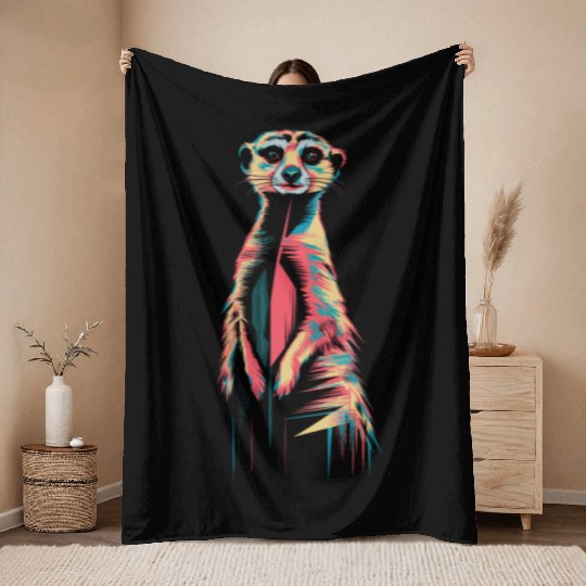 Vibrant Meerkat Illustration Neon Colors Throw Blankets