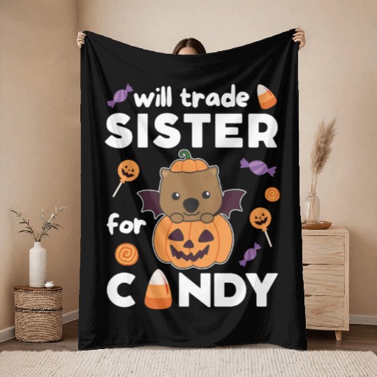 Wombat Halloween Trade Sister For Candy Throw Blankets