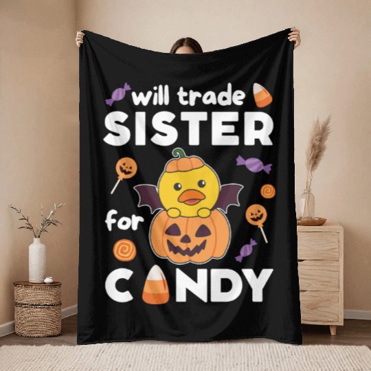 Duck Halloween Trade Sister For Candy Throw Blankets